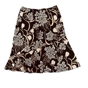 Vintage Y2K 90s BCBG Midi Skirt Black Neutral Floral Medium Boho Festival Retro